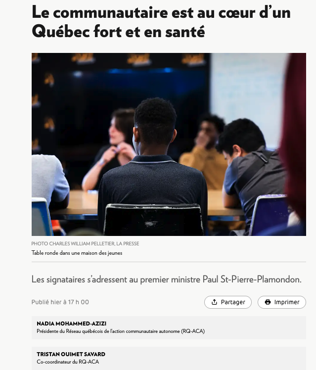 Le communautaire est au coeur d'un Québec fort et en santé